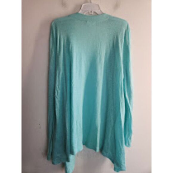 Jill Love Linen Blue Green 100% Linen Open Tunic Cardigan Sweater size Large - Picture 2 of 7